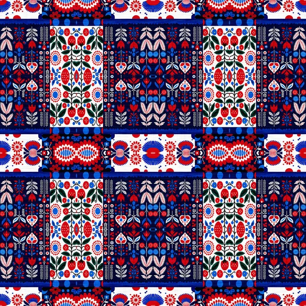 Folkart Quilt Traditional Pattern Patchwork Red White Blue Trendy Allover — Photo