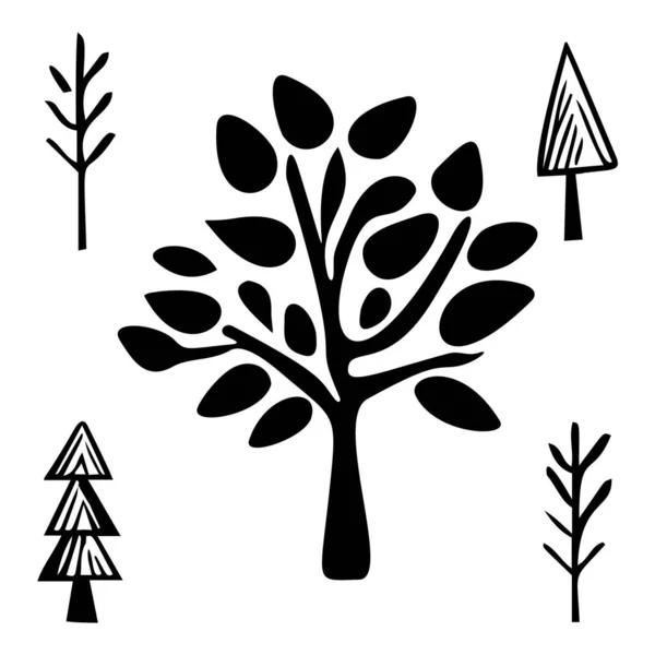 Zestaw Motywów Drzew Wektorowych Stylu Niskich Brwi Kolekcja Monochromatycznych Ikon — Wektor stockowy