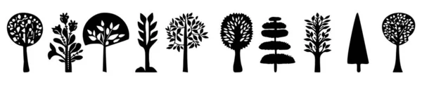 单色森林树木装饰 植物线带林地装饰的锯齿状 — 图库矢量图片