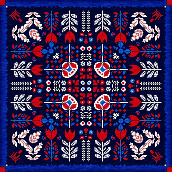 Folkart Quilt Whimsical Pattern Norwegian Style European Cloth Patchwork Red — Photo