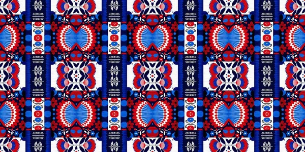 Folkart Quilt Traditional Border Patchwork Red White Blue Trendy Trim — Stockfoto