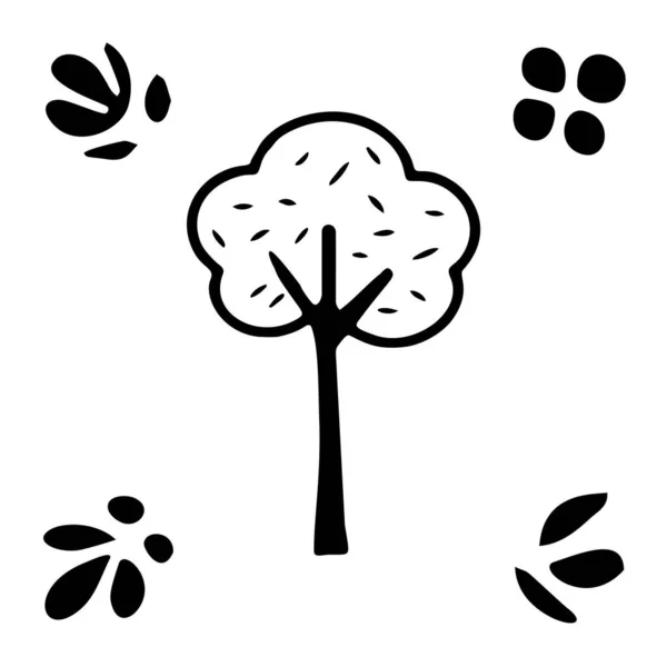 Linocut Árvore Elementos Design Estilo Escândalo Vetorial Símbolo Floresta Preta — Vetor de Stock