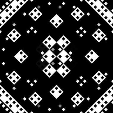 Monokrom piksel dikişsiz desen. Dijital arkaplan için retro biçiminde Geometrik retro tasarımı