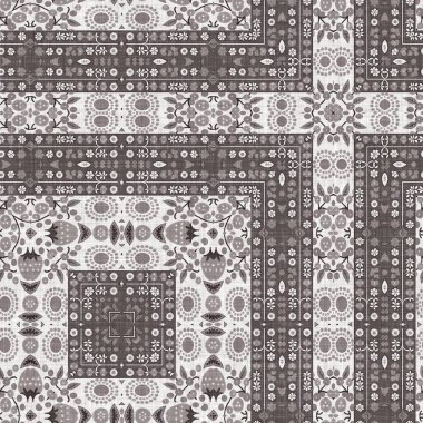 French style grey intricate damask seamless pattern. 2 Tone country cottage background. Simple rustic fabric textile for shabby chic patchwork.