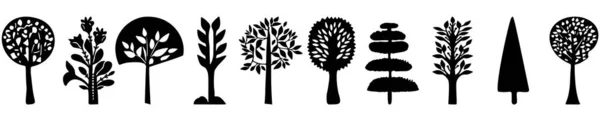 Монохромное Лесное Дерево Бордюр Кромка Леса Отделка Ботанической Линейной Полосы — стоковый вектор