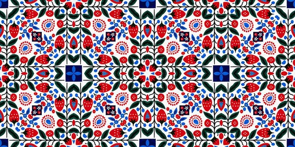 Folkart Quilt Traditional Border Patchwork Red White Blue Trendy Trim — Stock Fotó