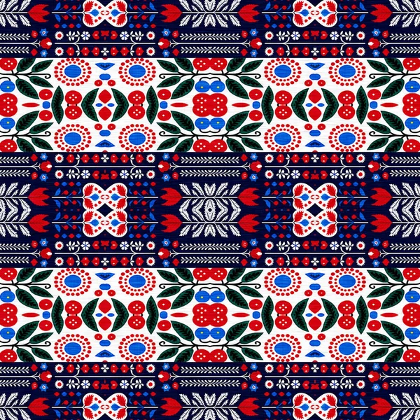 Folkart Quilt Traditional Pattern Patchwork Red White Blue Trendy Allover — 图库照片