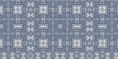 Farm house blue damask seamless border. Tonal french intricate cottage style trim. Simple rustic fabric textile for shabby chic patchwork