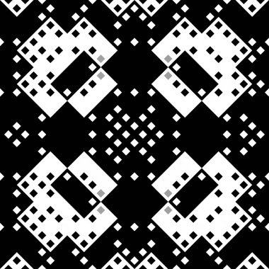Monokrom piksel dikişsiz desen. Dijital arkaplan için retro biçiminde Geometrik retro tasarımı