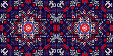Folkart quilt whimsical border. Norwegian style European cloth. Patchwork red white blue trendy washi tape