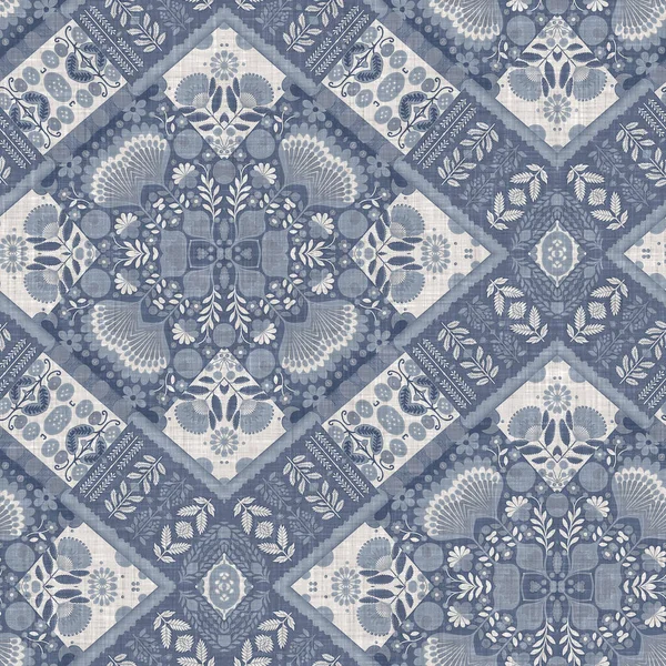 Farm House Blue Intricate Country Cottage Seamless Pattern Tonal French — Foto de Stock