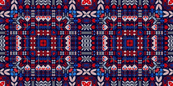 Folkart Quilt Traditional Border Patchwork Red White Blue Trendy Trim — Stock Photo, Image