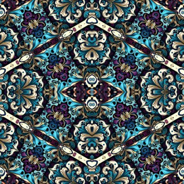 Ornamental victorian seamless wallpaper in roccoco style. Repeat tile of ornate botanical baroque decorative backdrop