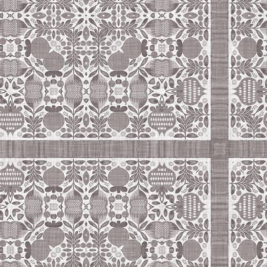 French style grey intricate damask seamless pattern. 2 Tone country cottage background. Simple rustic fabric textile for shabby chic patchwork.