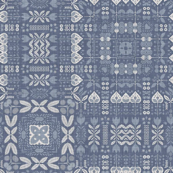 Farm House Blue Intricate Country Cottage Seamless Pattern Tonal French —  Fotos de Stock