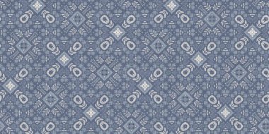 Farm house blue damask seamless border. Tonal french intricate cottage style trim. Simple rustic fabric textile for shabby chic patchwork