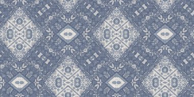 Farm house blue intricate damask seamless border. Tonal french country cottage style trim. Simple rustic fabric textile for shabby chic patchwork