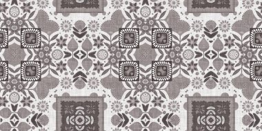 Country cottage grey intricate damask seamless border. 2 Tone french style ribbon. Simple rustic fabric textile for shabby chic patchwork