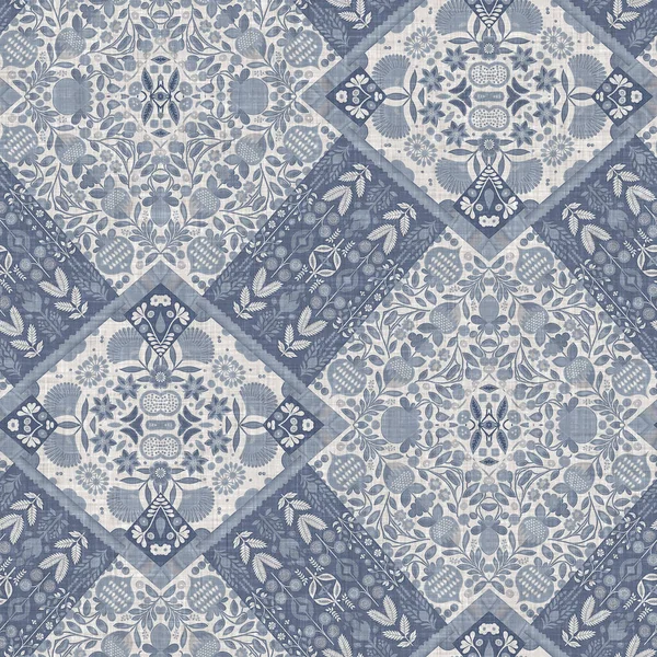 Farm House Blue Intricate Country Cottage Seamless Pattern Tonal French — Stok fotoğraf