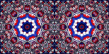 Folkart quilt whimsical border. Norwegian style European cloth. Patchwork red white blue trendy washi tape