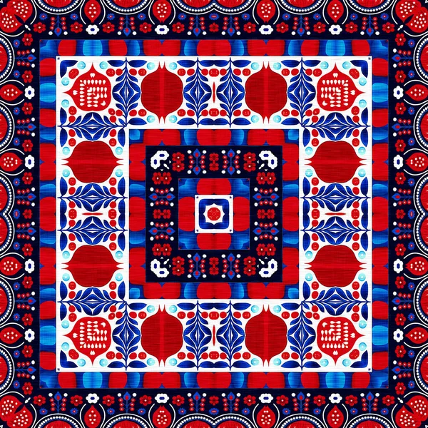 Folkart Quilt Traditional Pattern Patchwork Red White Blue Trendy Allover — Fotografia de Stock