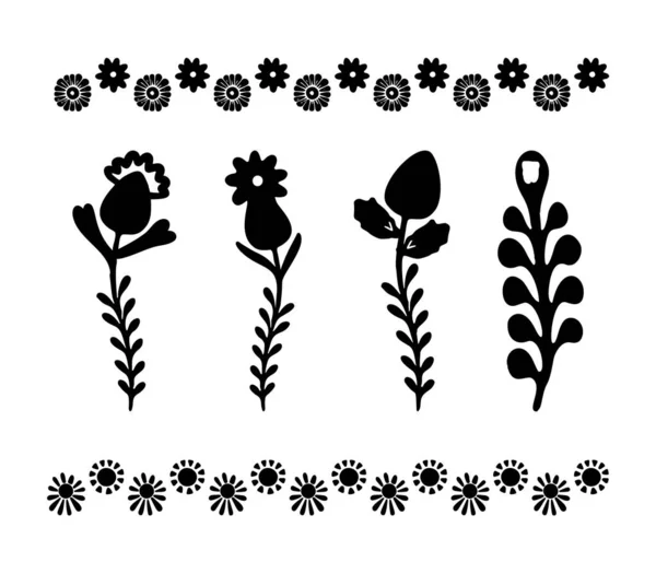 ベクトル内の庭の小枝イラストのグラフィック要素 手描きのシンプルな奇妙な花のデザイン — ストックベクタ