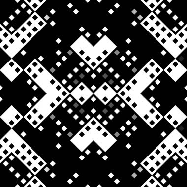 Monokrom piksel dikişsiz desen. Dijital arkaplan için retro biçiminde Geometrik retro tasarımı