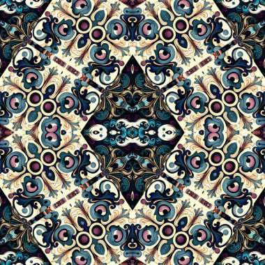 Ornamental victorian seamless wallpaper in roccoco style. Repeat tile of ornate botanical baroque decorative backdrop