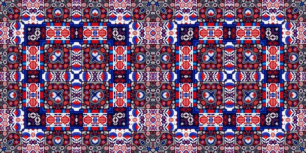 Folkart Quilt Traditional Border Patchwork Red White Blue Trendy Trim — ストック写真