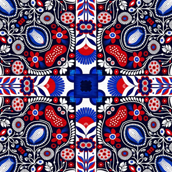 Folkart Quilt Traditional Pattern Patchwork Red White Blue Trendy Allover — Photo