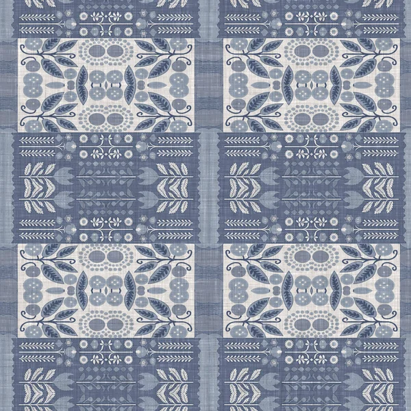 Farm house blue intricate country cottage seamless pattern. Tonal french damask style background. Simple rustic fabric textile for shabby chic patchwork