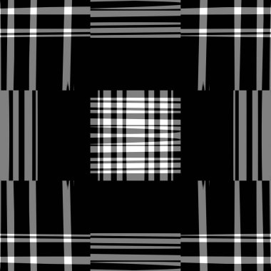 Siyah ve beyaz modern ekose desenli. Retro duvar kâğıdı için kusursuz tek renkli tartan tasarımı