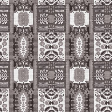 French style grey intricate damask seamless pattern. 2 Tone country cottage background. Simple rustic fabric textile for shabby chic patchwork.