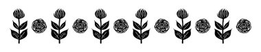 Scandi bahçe filizi çiçekli pankart alçak kaş tarzında. El çizimi linocut grafik tasarımı için tuhaf bitki sınırları