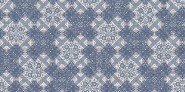 Farm house blue damask seamless border. Tonal french intricate cottage style trim. Simple rustic fabric textile for shabby chic patchwork