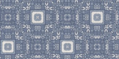 Farm house blue intricate damask seamless border. Tonal french country cottage style trim. Simple rustic fabric textile for shabby chic patchwork