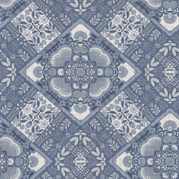 Farm House Blue Intricate Country Cottage Seamless Pattern Tonal French —  Fotos de Stock