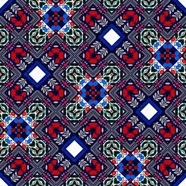 Folkart Quilt Traditional Pattern Patchwork Red White Blue Trendy Allover — стоковое фото