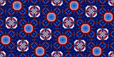 Folkart quilt whimsical border. Norwegian style European cloth. Patchwork red white blue trendy washi tape