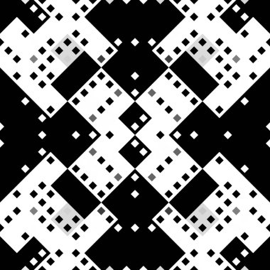 Monokrom piksel dikişsiz desen. Dijital arkaplan için retro biçiminde Geometrik retro tasarımı