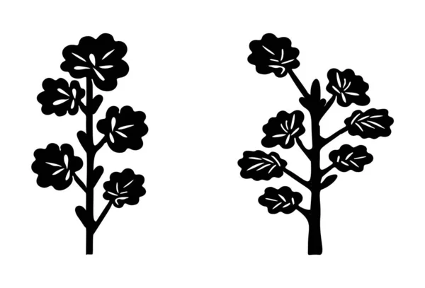 Linolschnittbaumelemente Vektor Scandi Stil Symbolgruppe Schwarzer Und Weißer Wald — Stockvektor