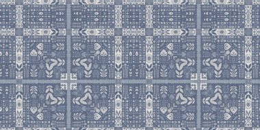 Farm house blue intricate damask seamless border. Tonal french country cottage style trim. Simple rustic fabric textile for shabby chic patchwork