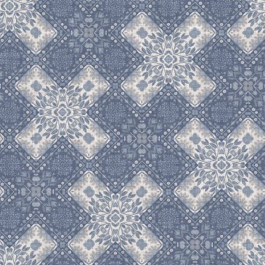 Farm house blue intricate country cottage seamless pattern. Tonal french damask style background. Simple rustic fabric textile for shabby chic patchwork