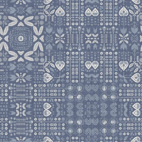 Farm House Blue Intricate Country Cottage Seamless Pattern Tonal French — Φωτογραφία Αρχείου