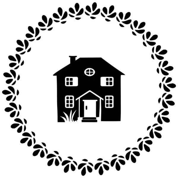 Mignon Motif Rustique Cottage Dans Cadre Style Vintage Illustration Vectorielle — Image vectorielle