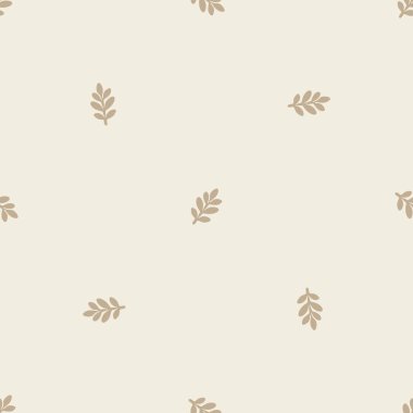 Quirky leaf sprig lino cut motif vector pattern. Seamless decoration of whimsical foliate design for scandi background clipart