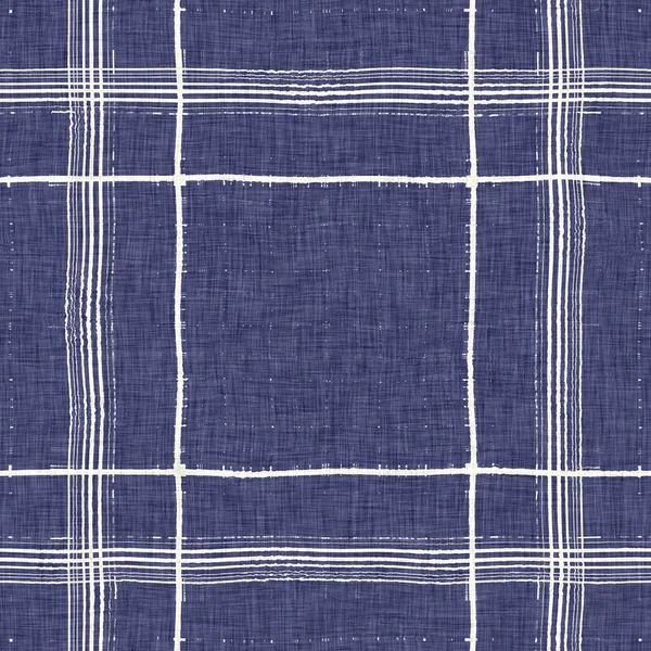 Masculine indigo tartan linen seamless pattern. All over print of navy blue lodge plain cotton plaid background