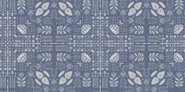 Farm house blue intricate damask seamless border. Tonal french country cottage style trim. Simple rustic fabric textile for shabby chic patchwork