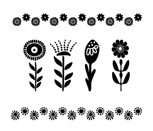 ベクトル内の庭の小枝イラストのグラフィック要素 手描きのシンプルな奇妙な花のデザイン — ストックベクタ