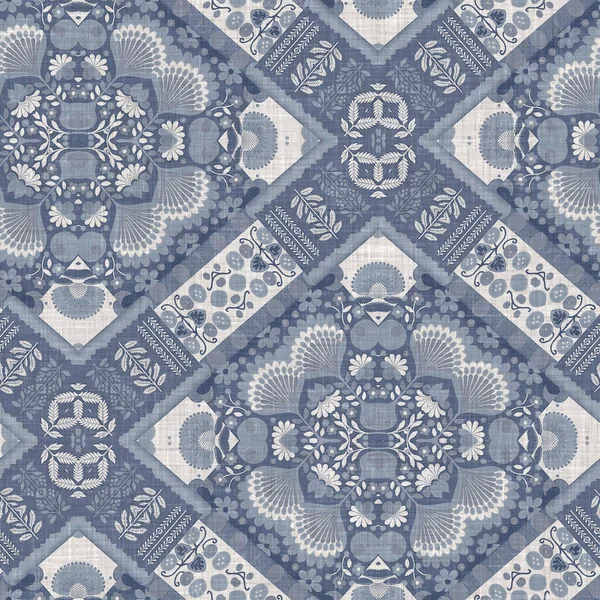 Farm House Blue Intricate Country Cottage Seamless Pattern Tonal French — Stok fotoğraf